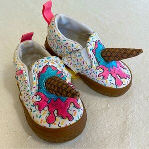 Vans Asher V Ice Cream Cone White Canvas Slip-On Skate Shoes Size 4 Toddler